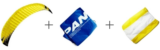 Вариант комплектации - только купол: купол Pansh Aurora  +  мешок для послеполётной упаковки купола  +  упаковочный мешок