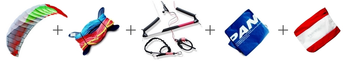 Вариант комплектации - всё включено: купол Pansh Genesis  +  5 строп  +  планка  +  мешок для послеполётной упаковки купола  +  упаковочный мешок