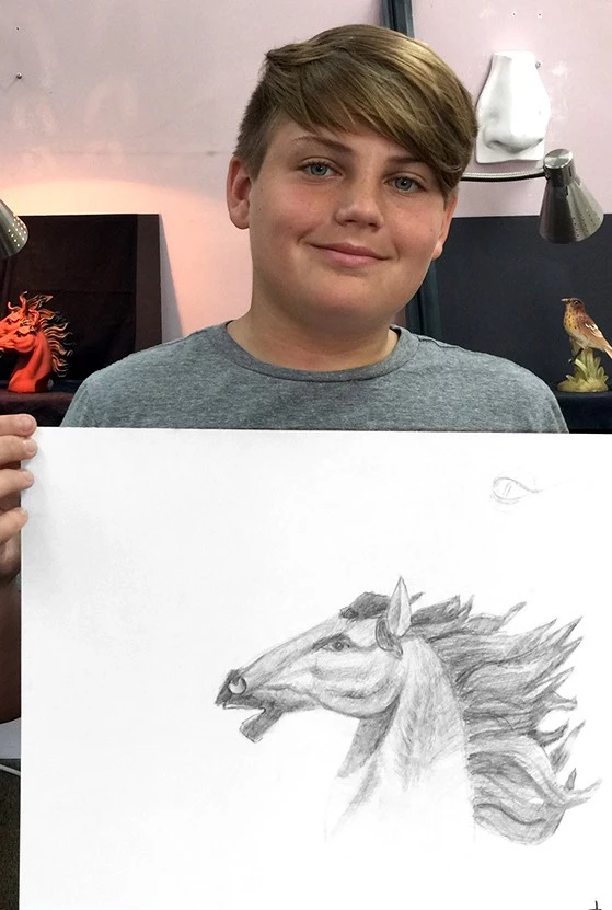 This drawing of a horse head was done using graphite pencil