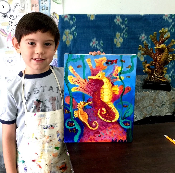 This painting of a sea horses was done from observation of a three-dimensional object using acrylic paints