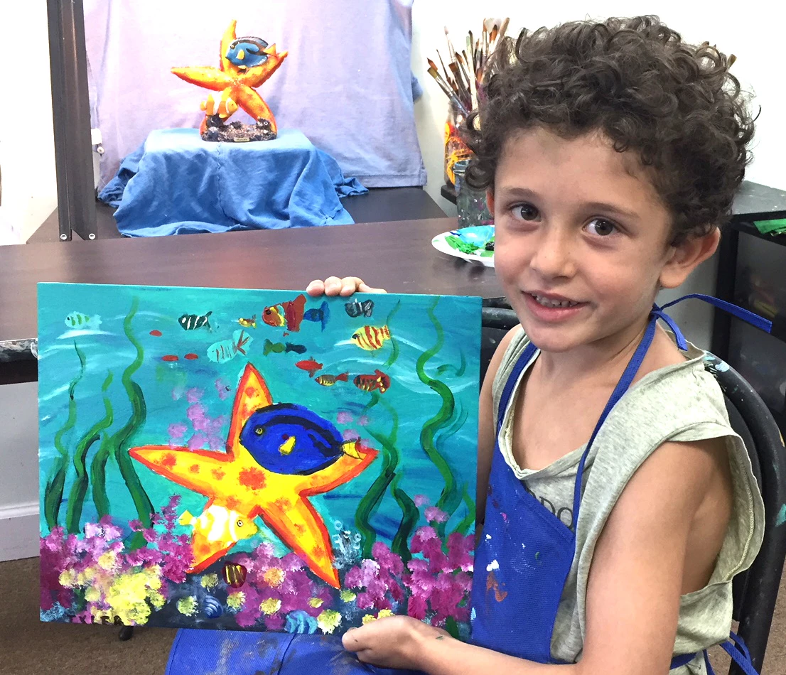 This painting of a sea star was done from observation of a three-dimensional object using acrylic paints