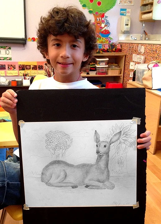 This drawing of a deer was done from observation of a three-dimensional object using graphite pencil