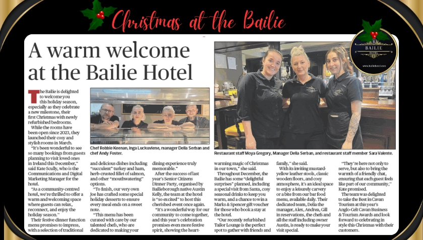 A huge thank you to the Anglo Celt for the lovely article about Christmas in Bailieborough