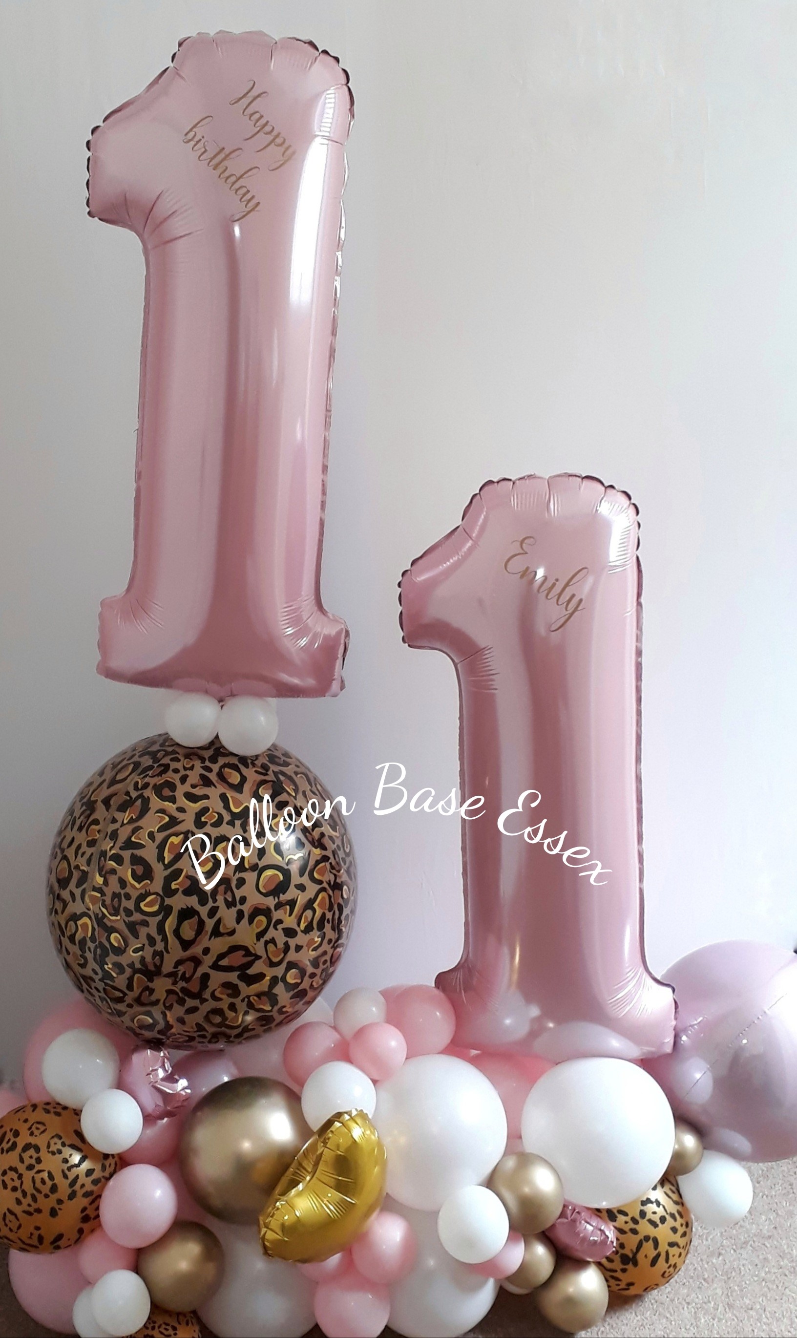 Pink and leopard themed 11th birthday balloons