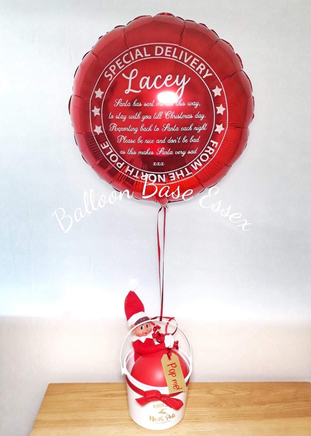 Special delivery Christmas balloon with white bucket for elf