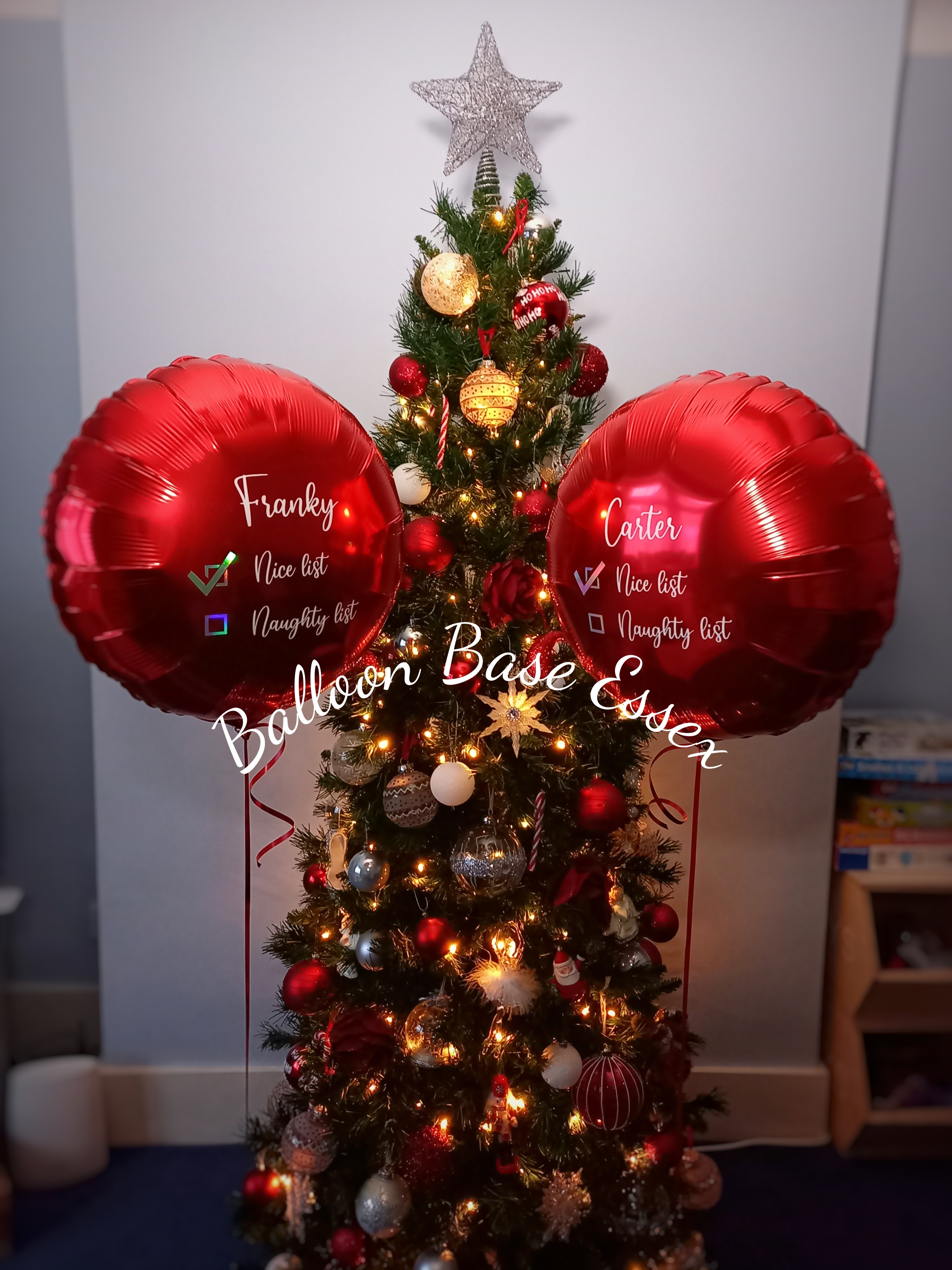 Red personalised Christmas balloons