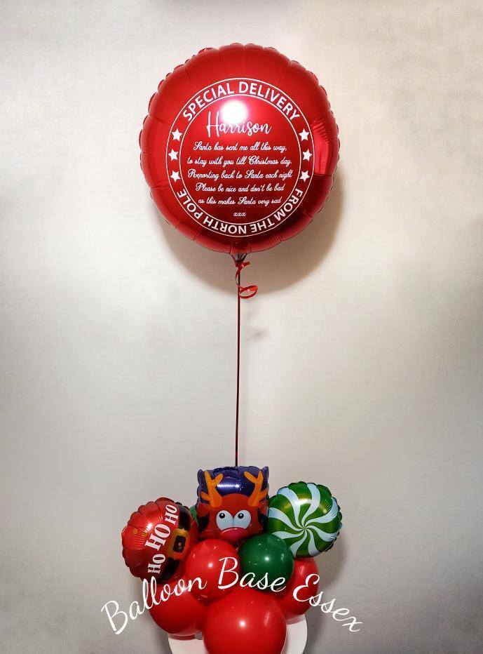 Personalised special delivery Christmas balloon with cute character base