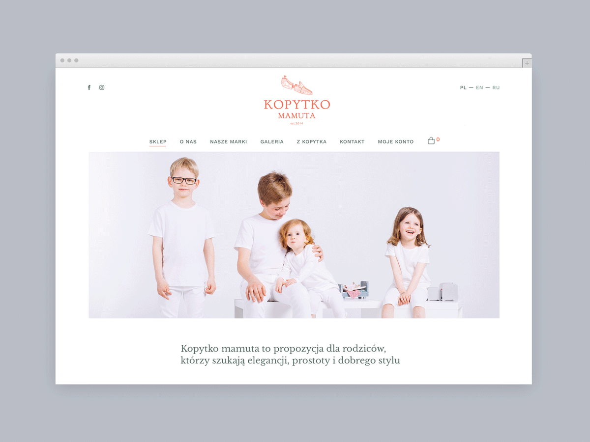 website design for jazz e-commerce for Kopytko Mamuta shop with kids and children shoes