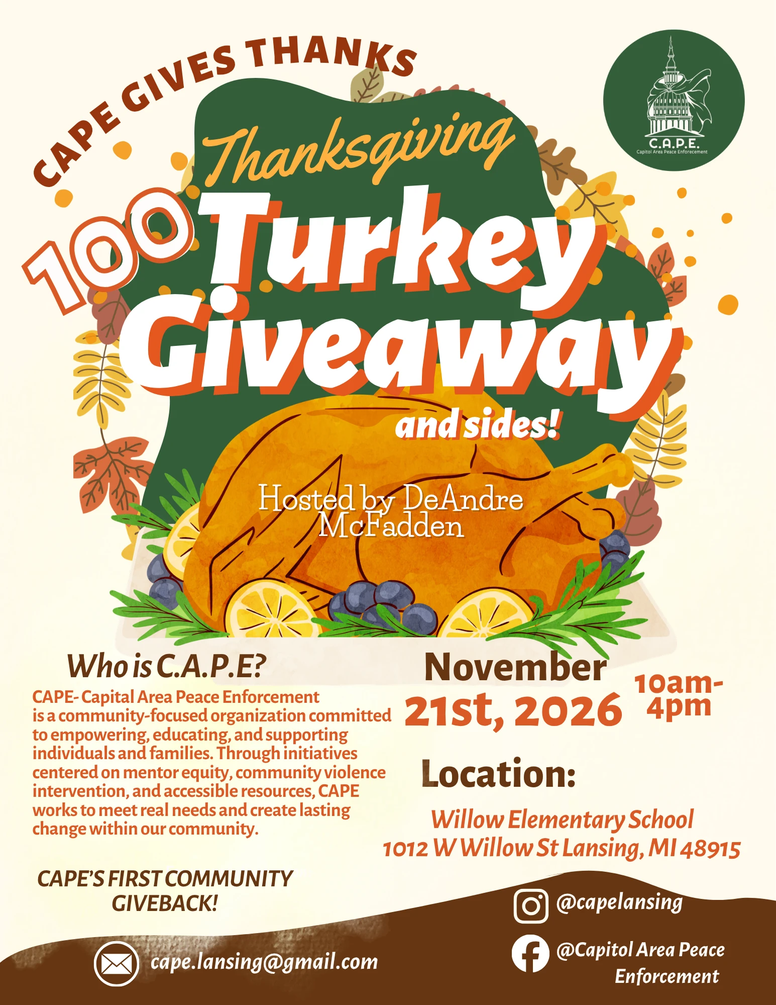 C.A.P.E. Gives Thanks: 100 Turkey Giveaway