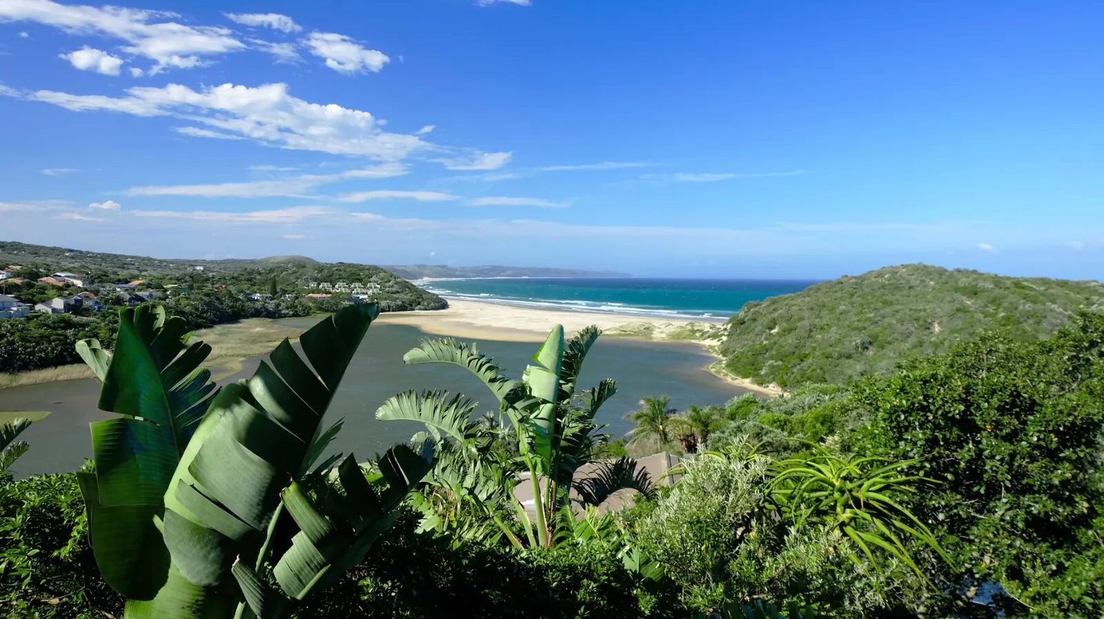 Panoramic view across the Chintsa lagoon and beach in the Eastern Cape