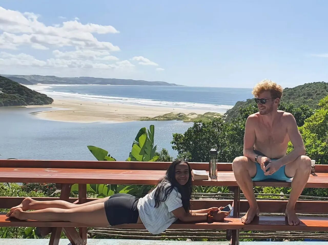 Guests overlooking Chintsa lagoon and beach on South Africa's Wild Coast