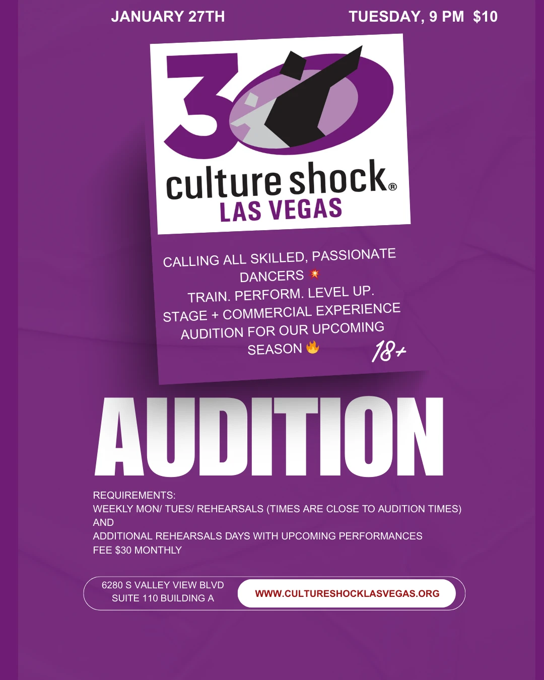 Audition Announcements , Ages 18 +