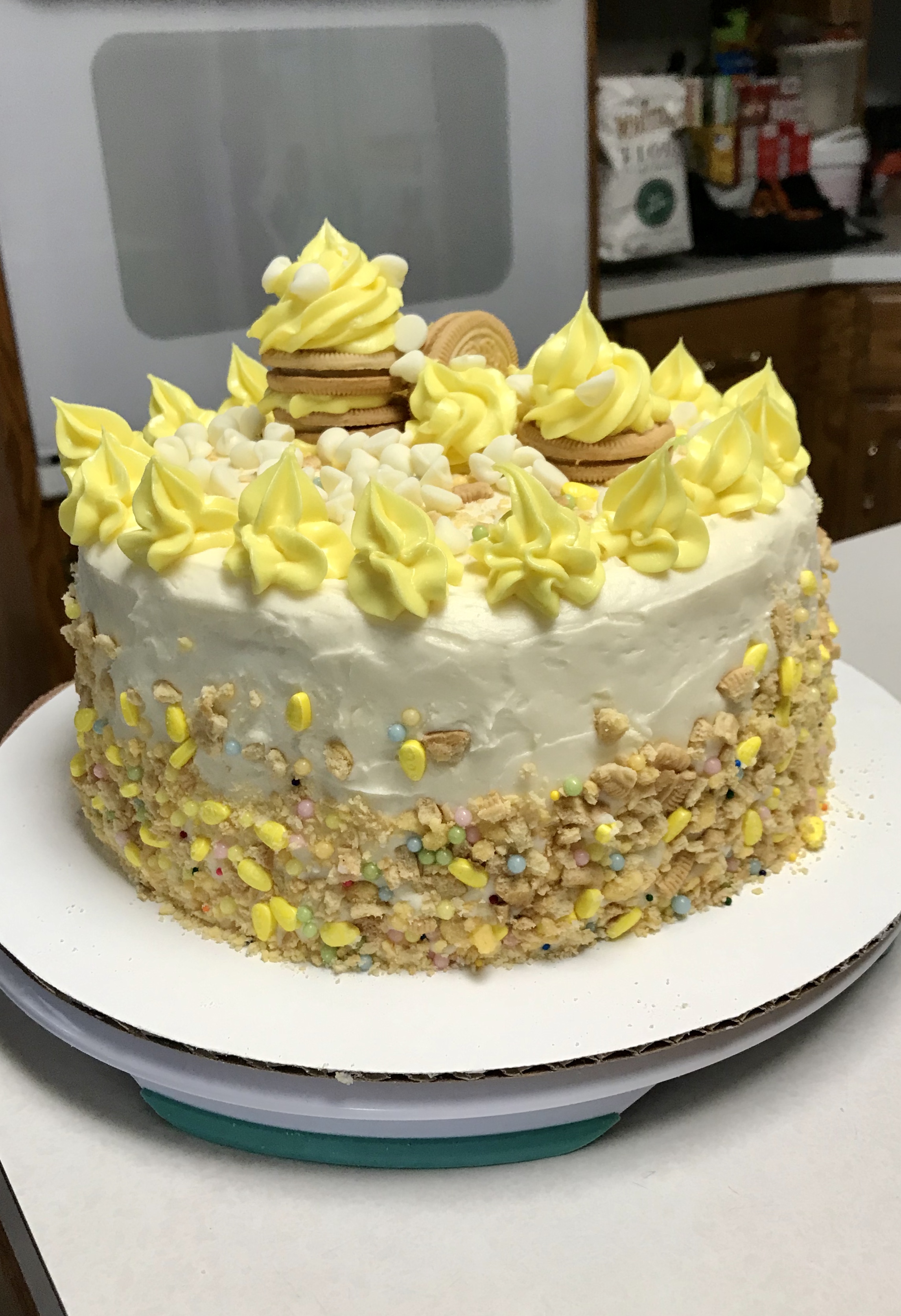 Lemon Creme Cake, made with homemade lemon curd