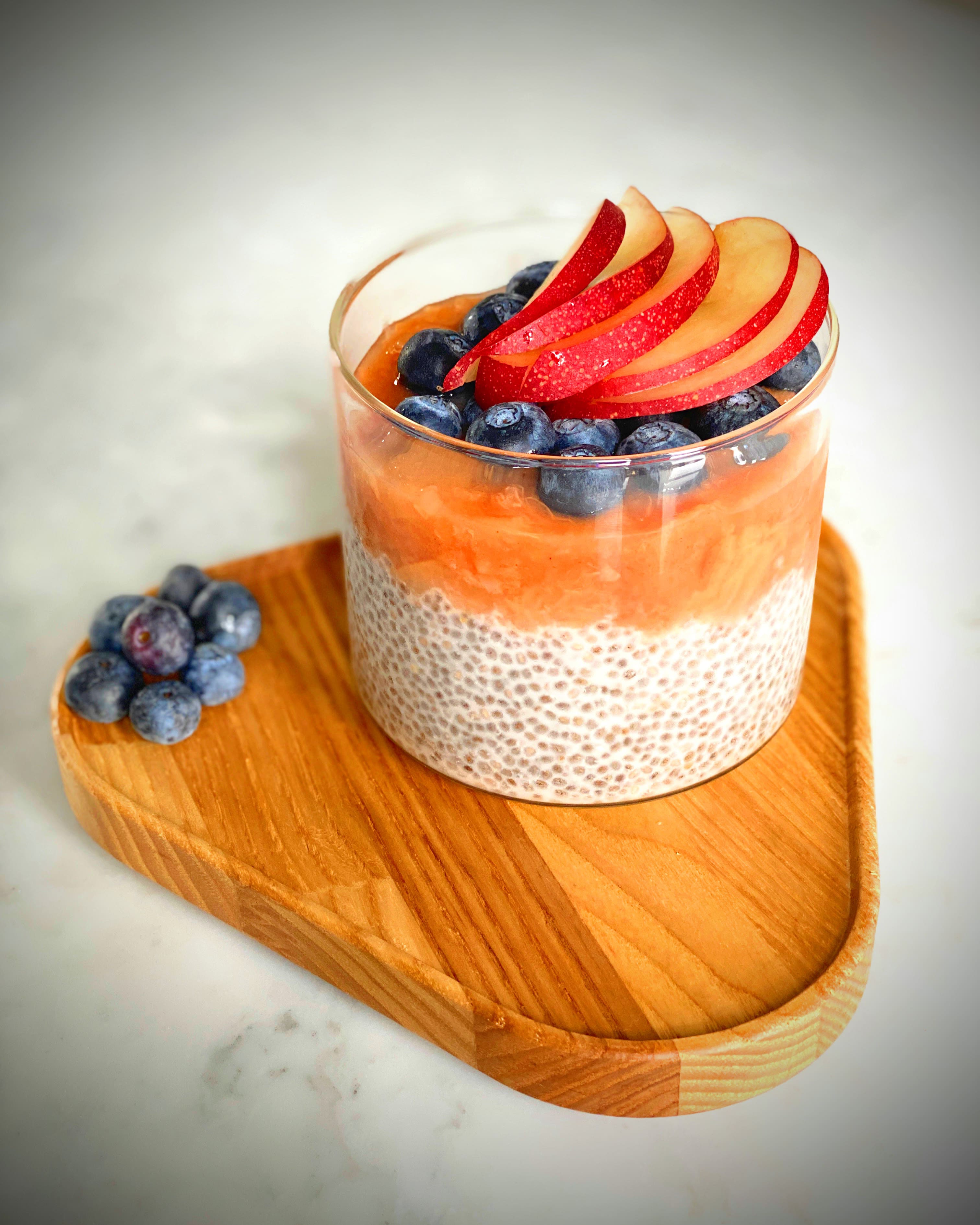 Chia Pudding with Peach Compote and Berries