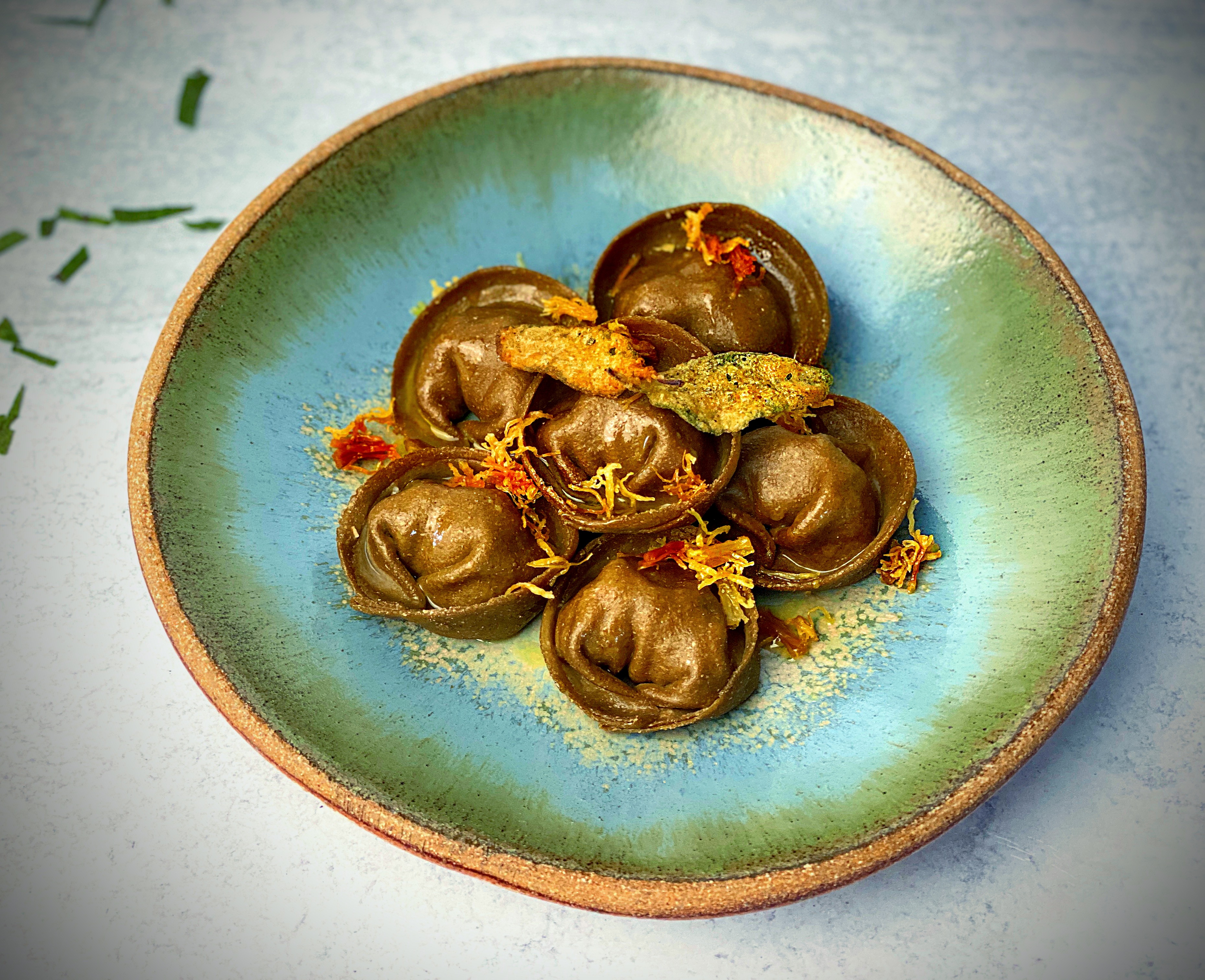 Fusion Seafood Ravioli with Sage Infused Extra-virgin Olive Oil