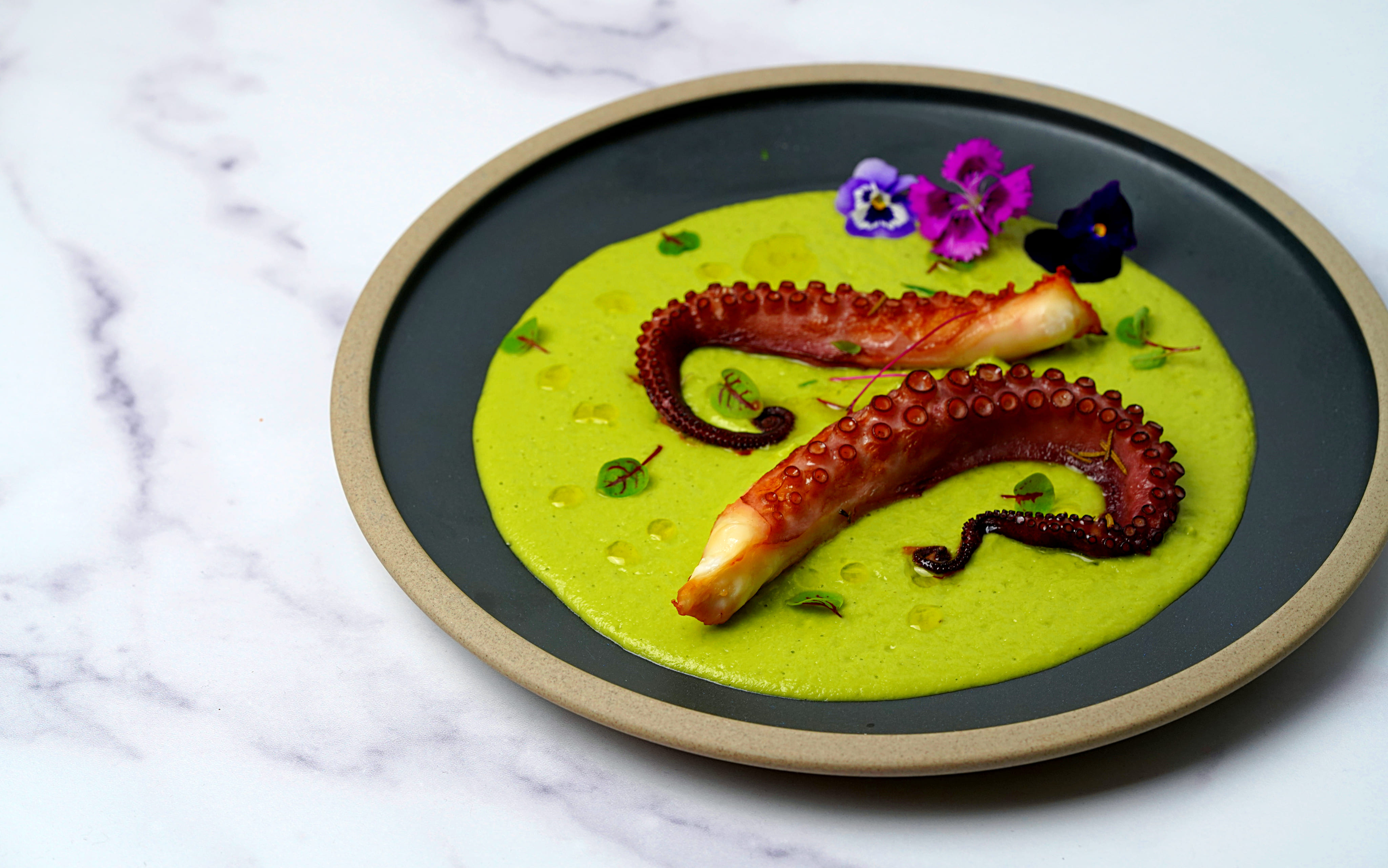 Oven Baked Octopus Tentacles & Sugar Snaps Puree