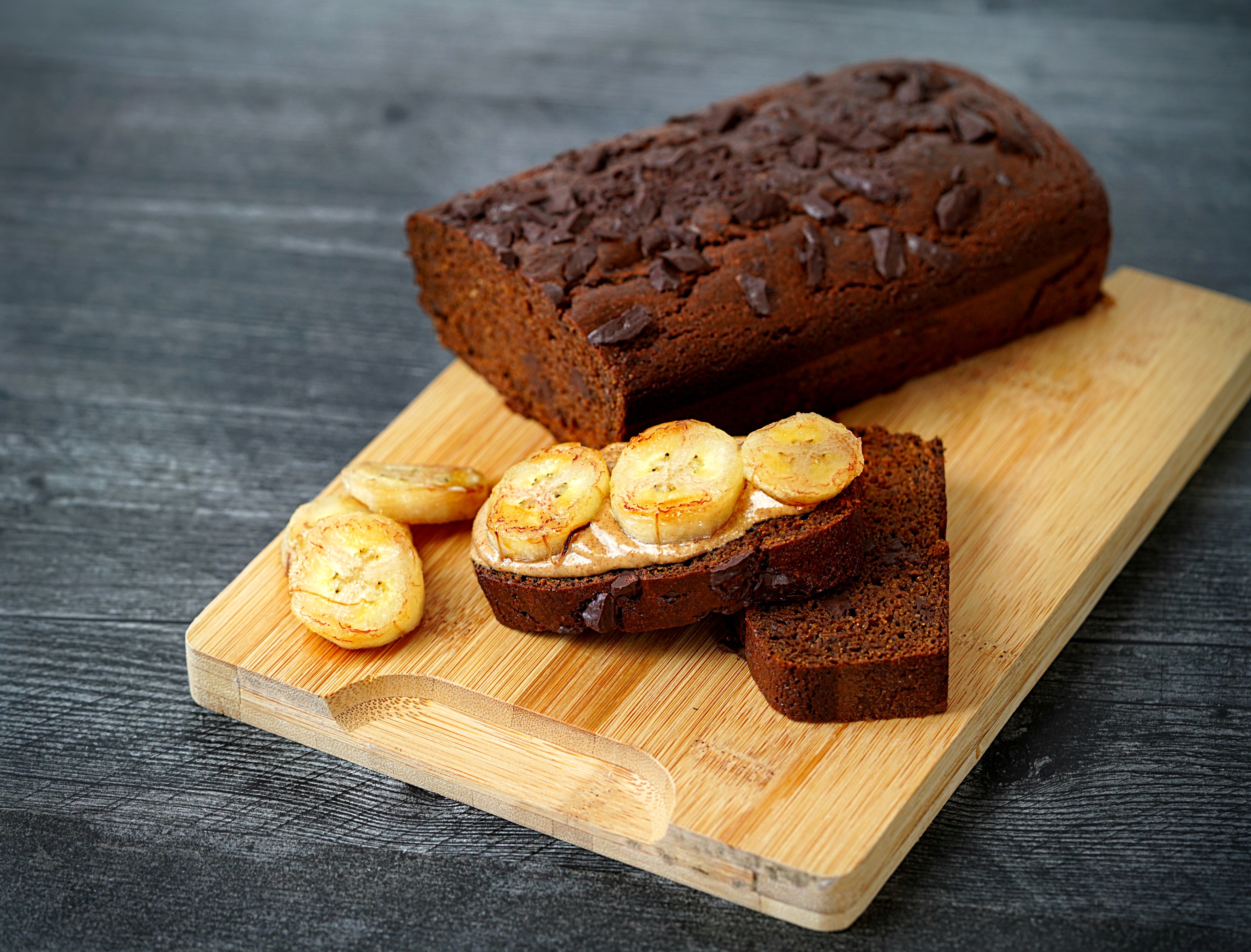 Pumpkin Spice Bread, Caramelized Bananas and Almond Butter