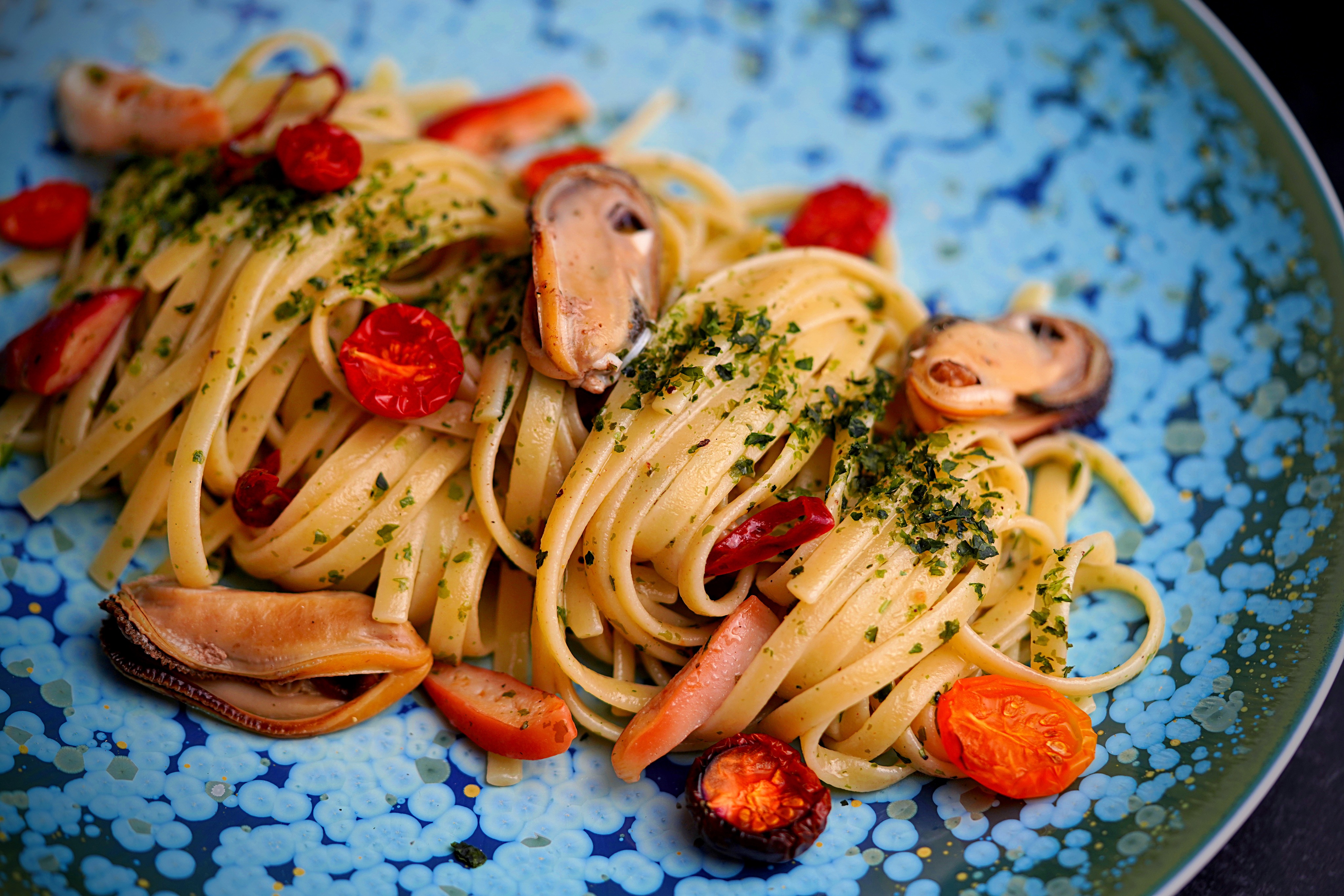 Linguine with Mussels and Confit Cherry Tomatoes