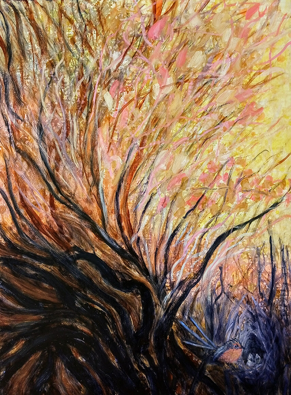 Mangrove landscape painting with wrens.