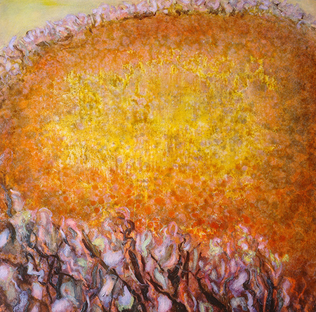 Large orange mangrove landscape painting.