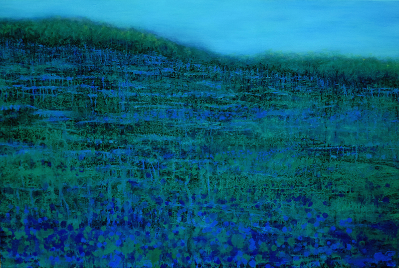 Large blue mangrove landscape painting.