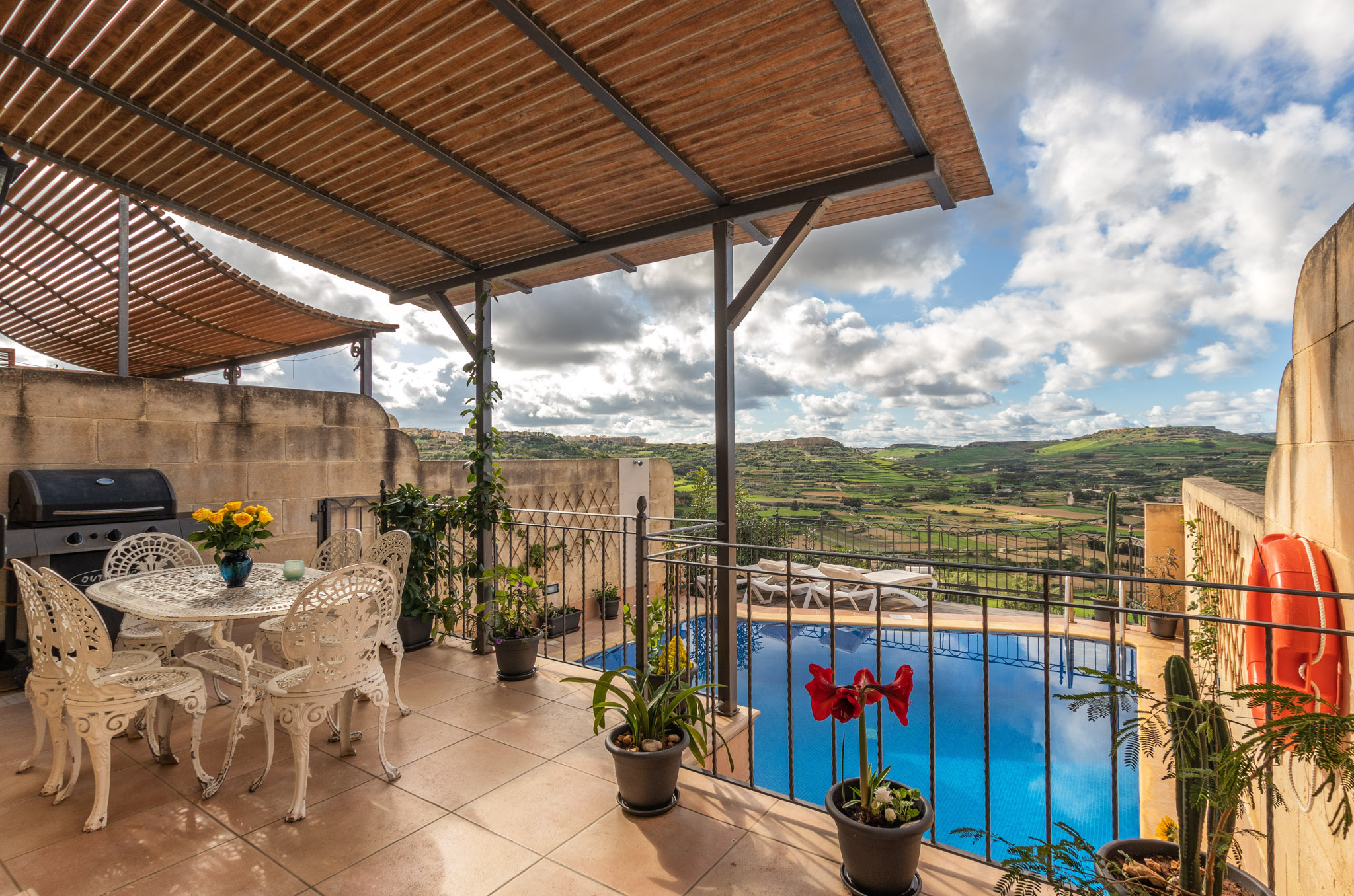 pool with BBQ facilities and amazing countryside views