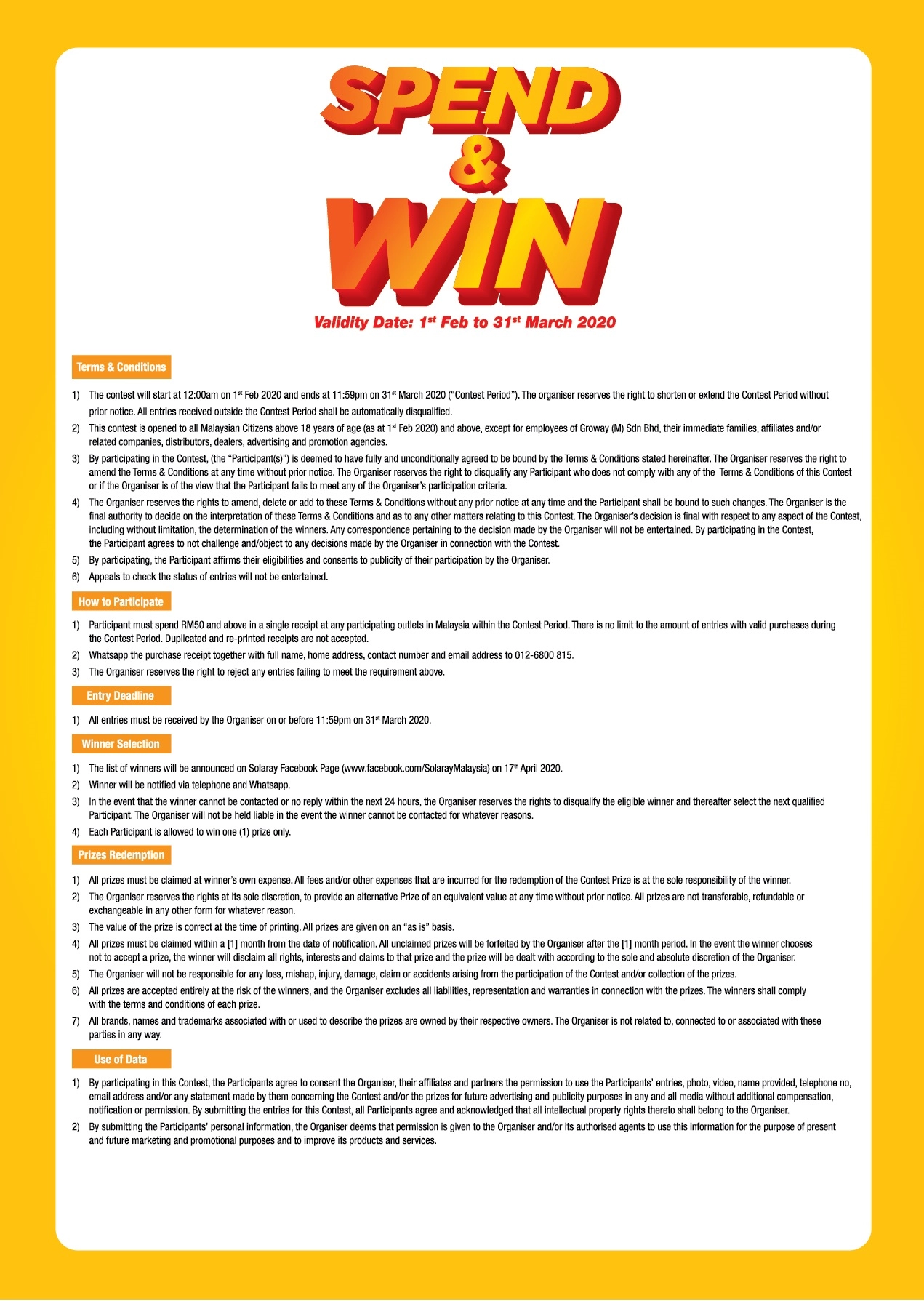 Spend & Win Terms & Conditions