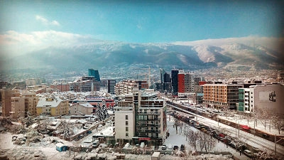 panorama of Sofia after a snowfall