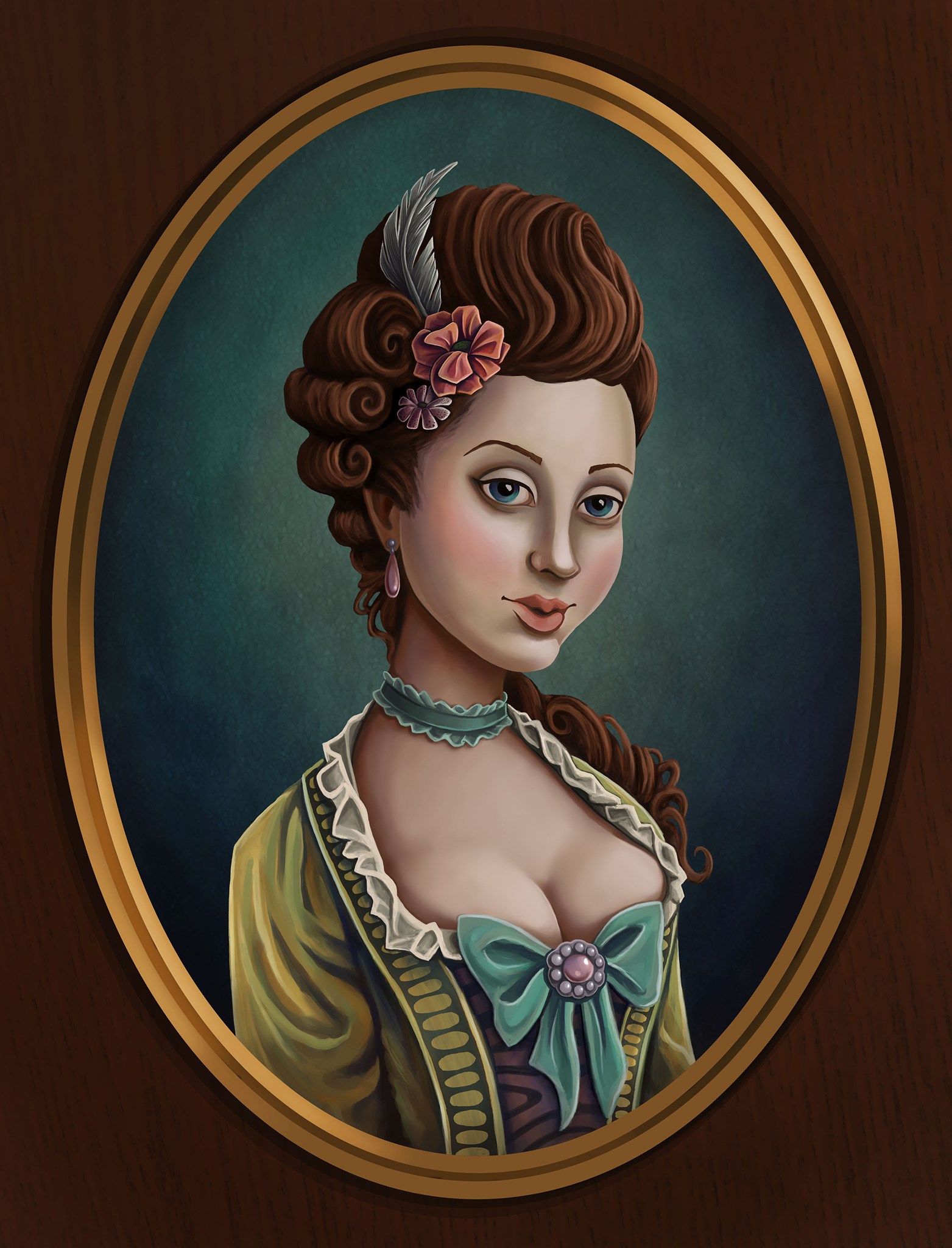 17th Century cameo portrait historical fashion Illustration.