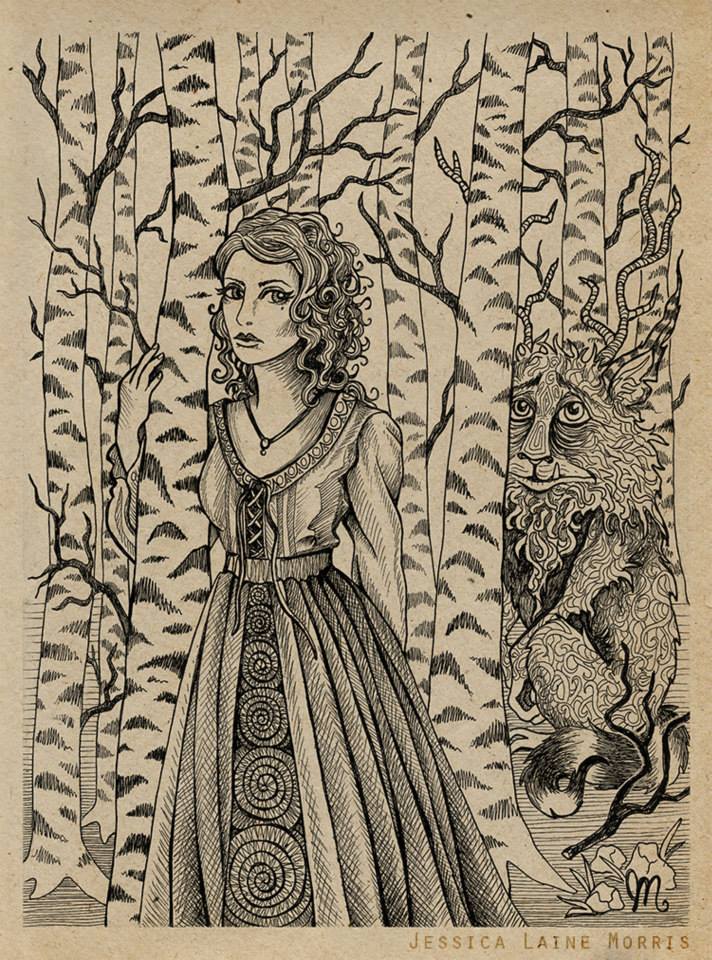 Coloring book beauty and the beast fairytale drawing.