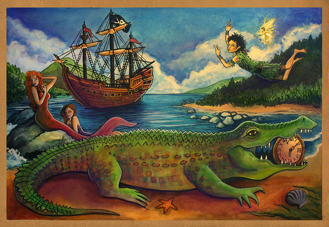 Peter Pan Book Cover Concept Art. Children's book fantasy illustration. Peter Pan Book Cover Concept Art. Children's book fantasy illustration.