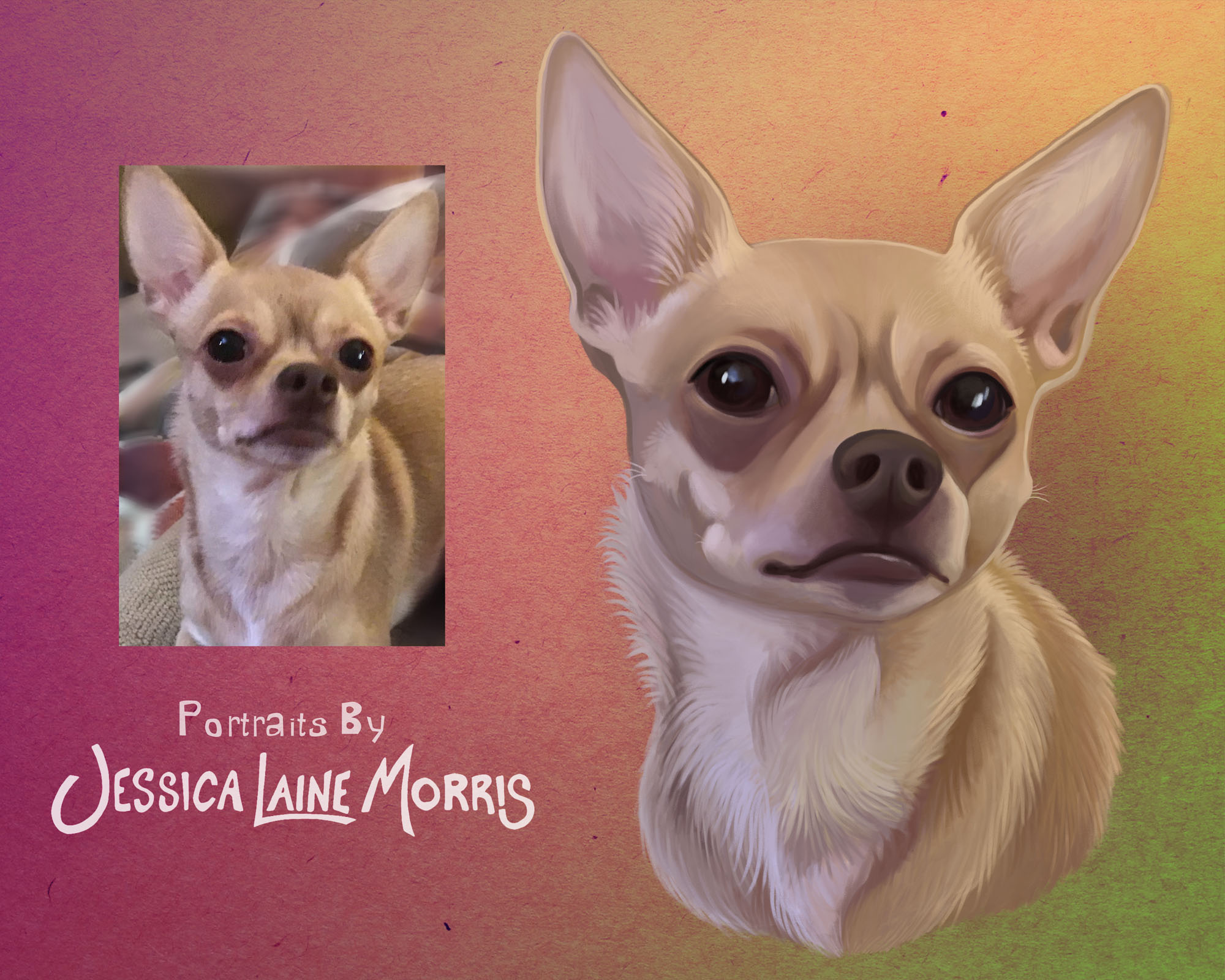 Chihuahua Digital Pet Portrait with Patterned Background