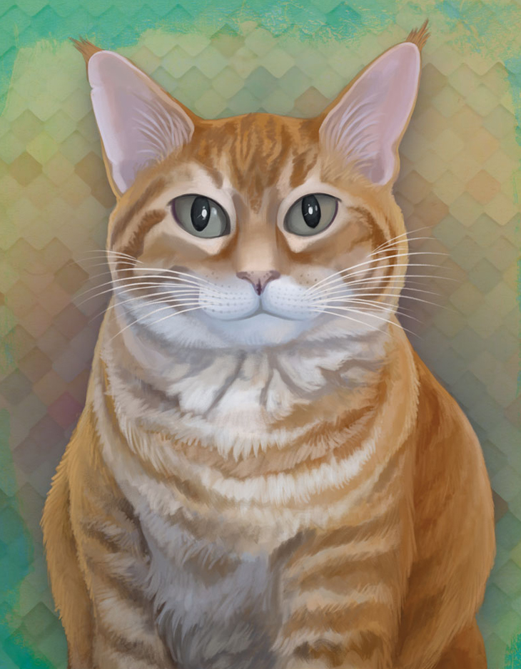 Orange Tabby Cat Digital Pet Portrait Illustration