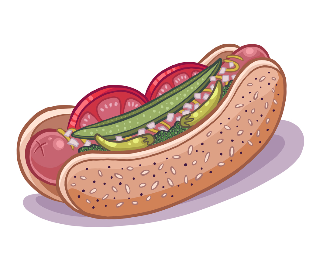 Bold Chicago Style Hotdog Cartoon Illustration Logo Graphic by Jessica Laine Morris