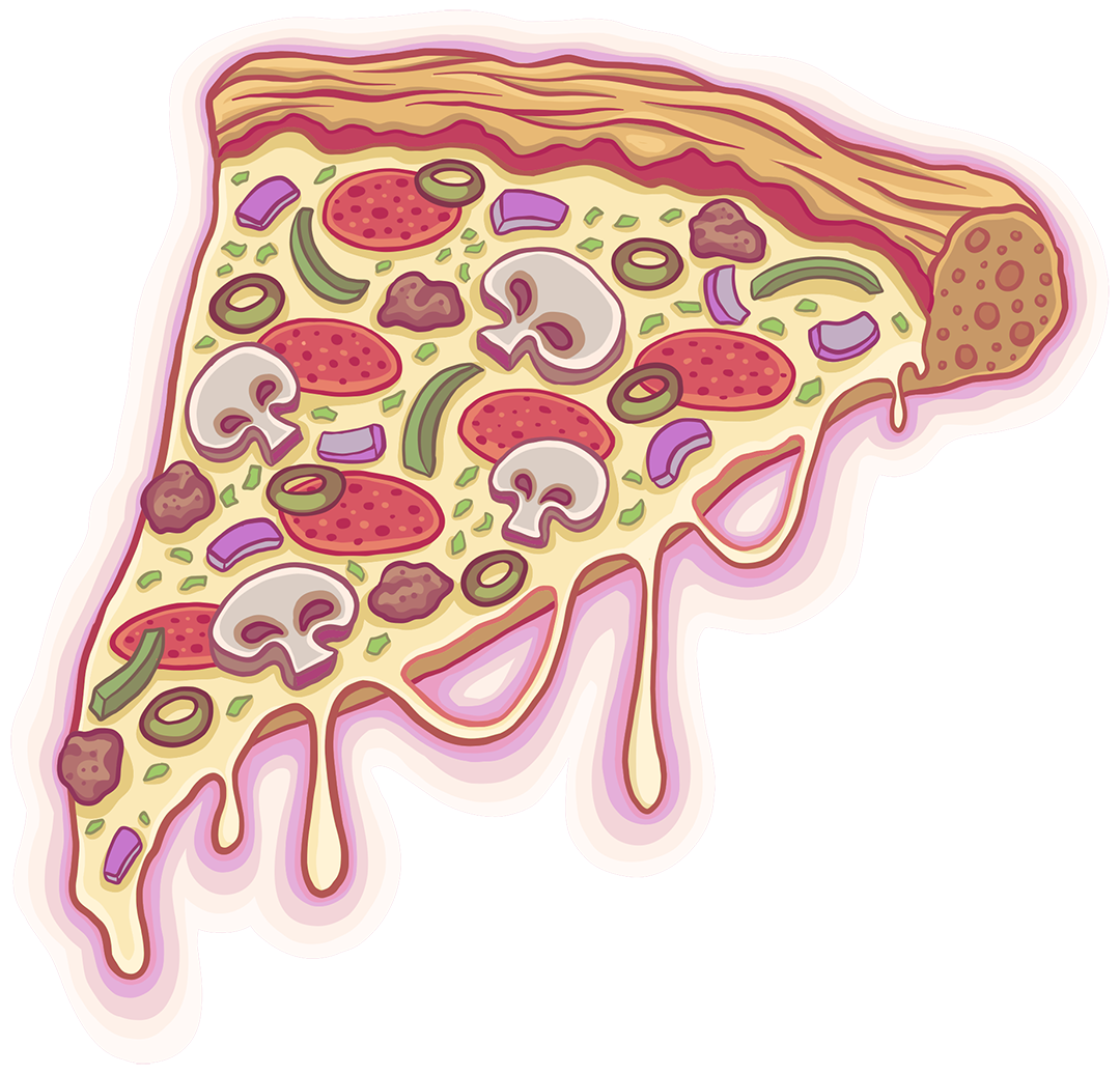 Cheesy Cheese Pepperoni Mushroom Pizza Cartoon Illustration Logo Graphic by Jessica Laine Morris 