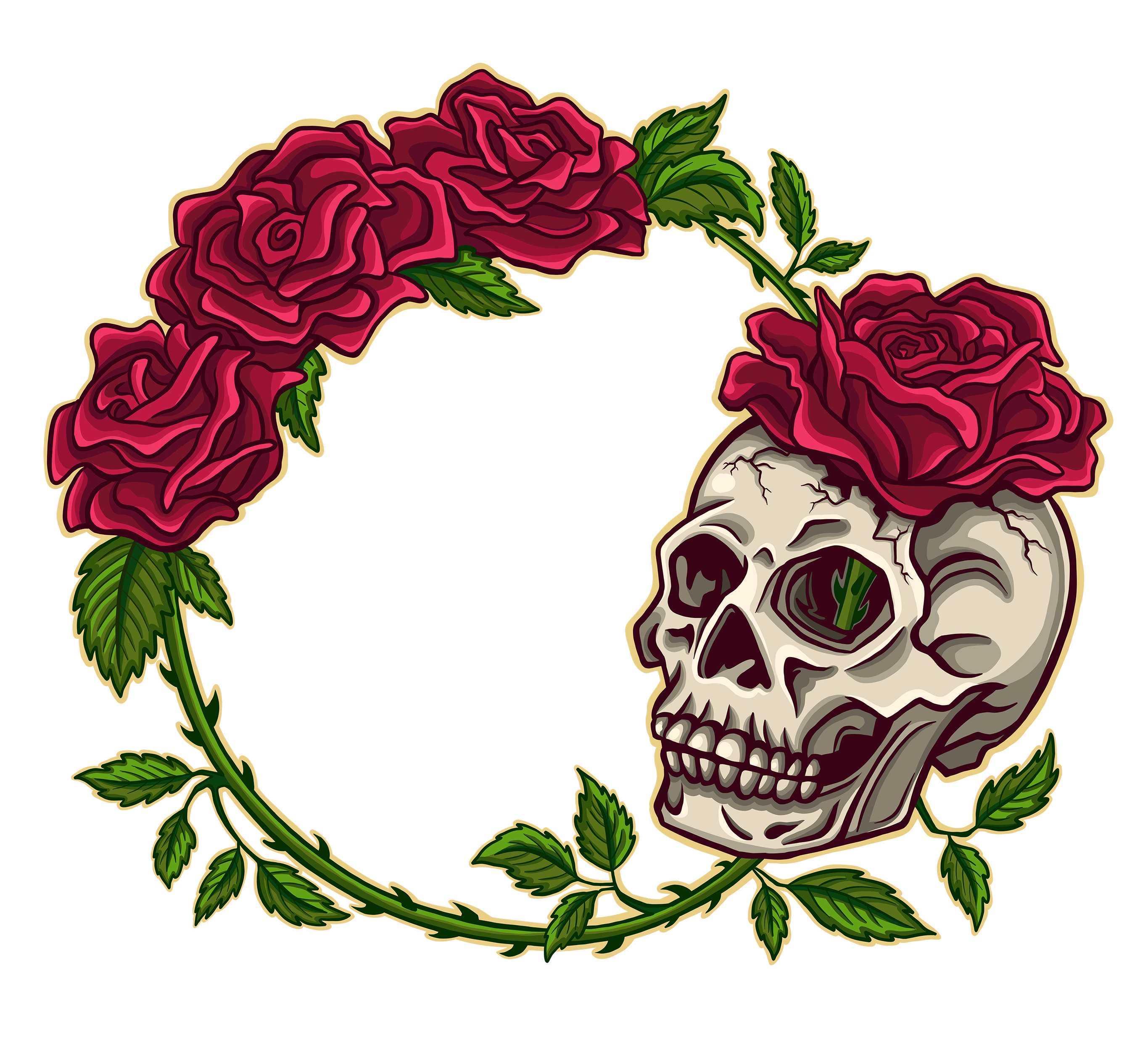 Red Rose and Skull Cartoon Illustration Logo Graphic by Jessica Laine Morris