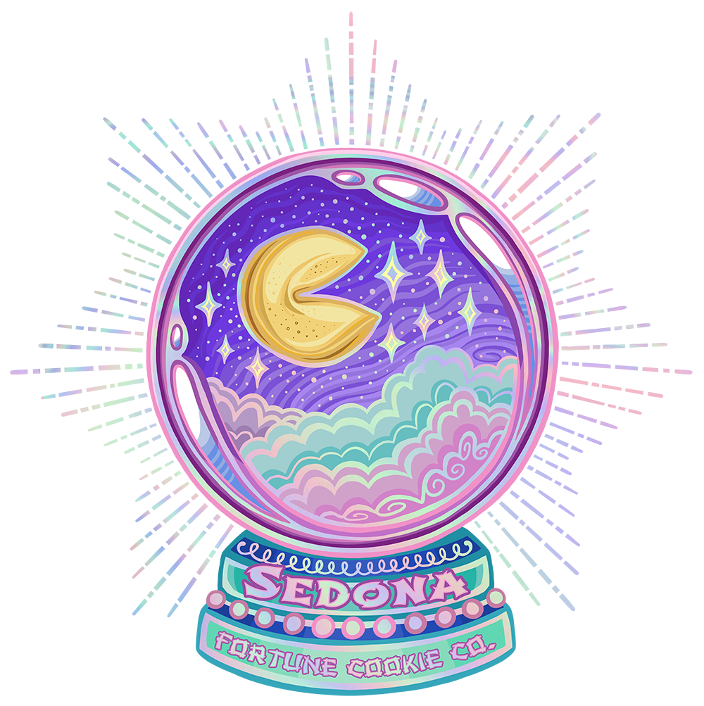Crystal Ball Clouds and Fortune Cookie Moon Girly Sticker Cartoon Illustration Logo Graphic by Jessica Laine Morris
