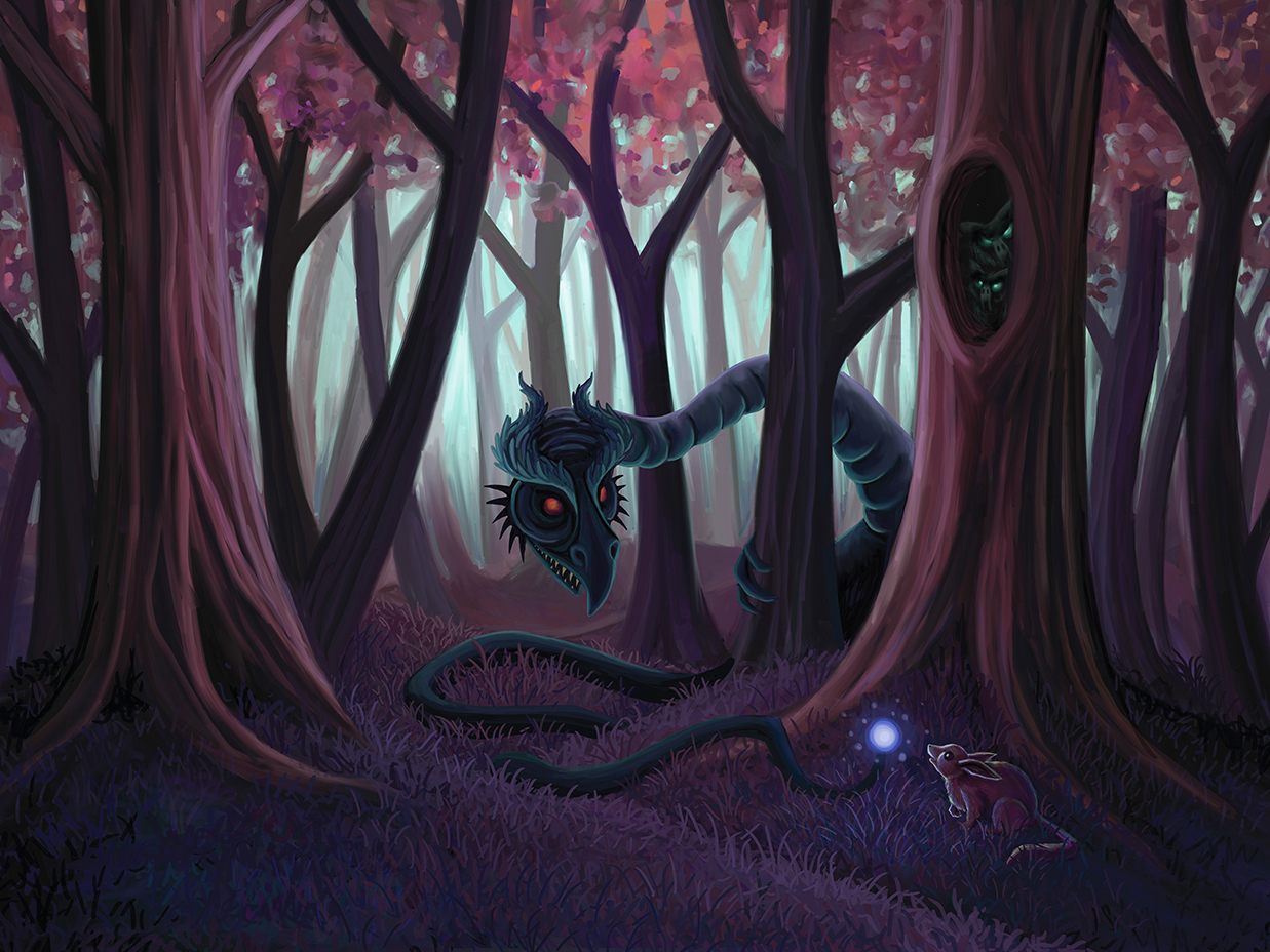 Jabberwocky Alice in Wonderland Dragon. Childrens book fantasy illustration. 