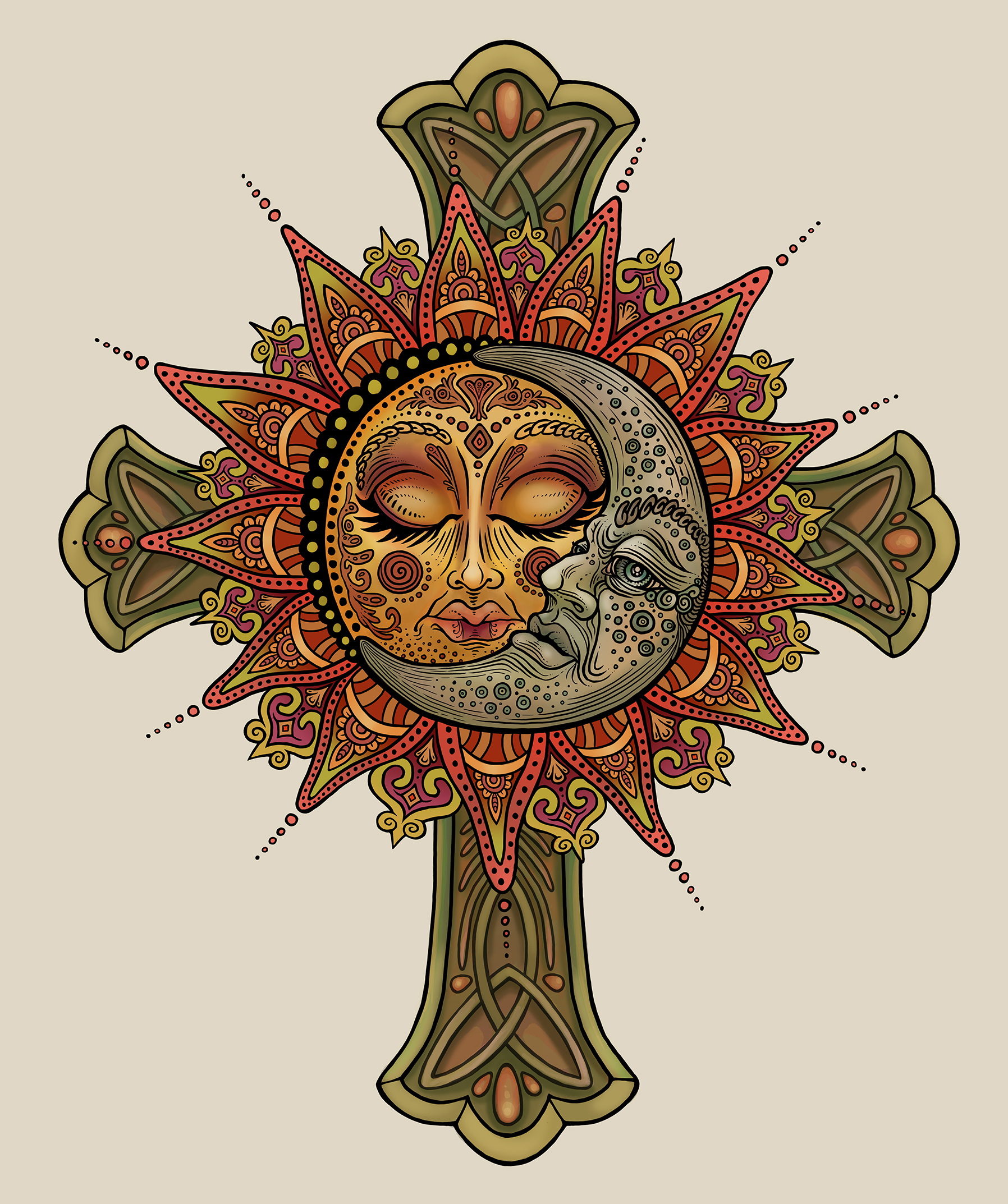 Wall Mural Sun Moon Celestial Mandala Celtic Cross. 