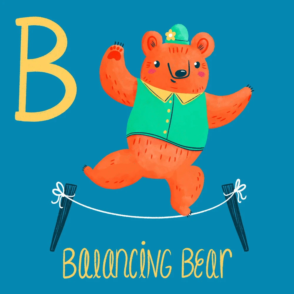 B is for Balancing Bear Illustration