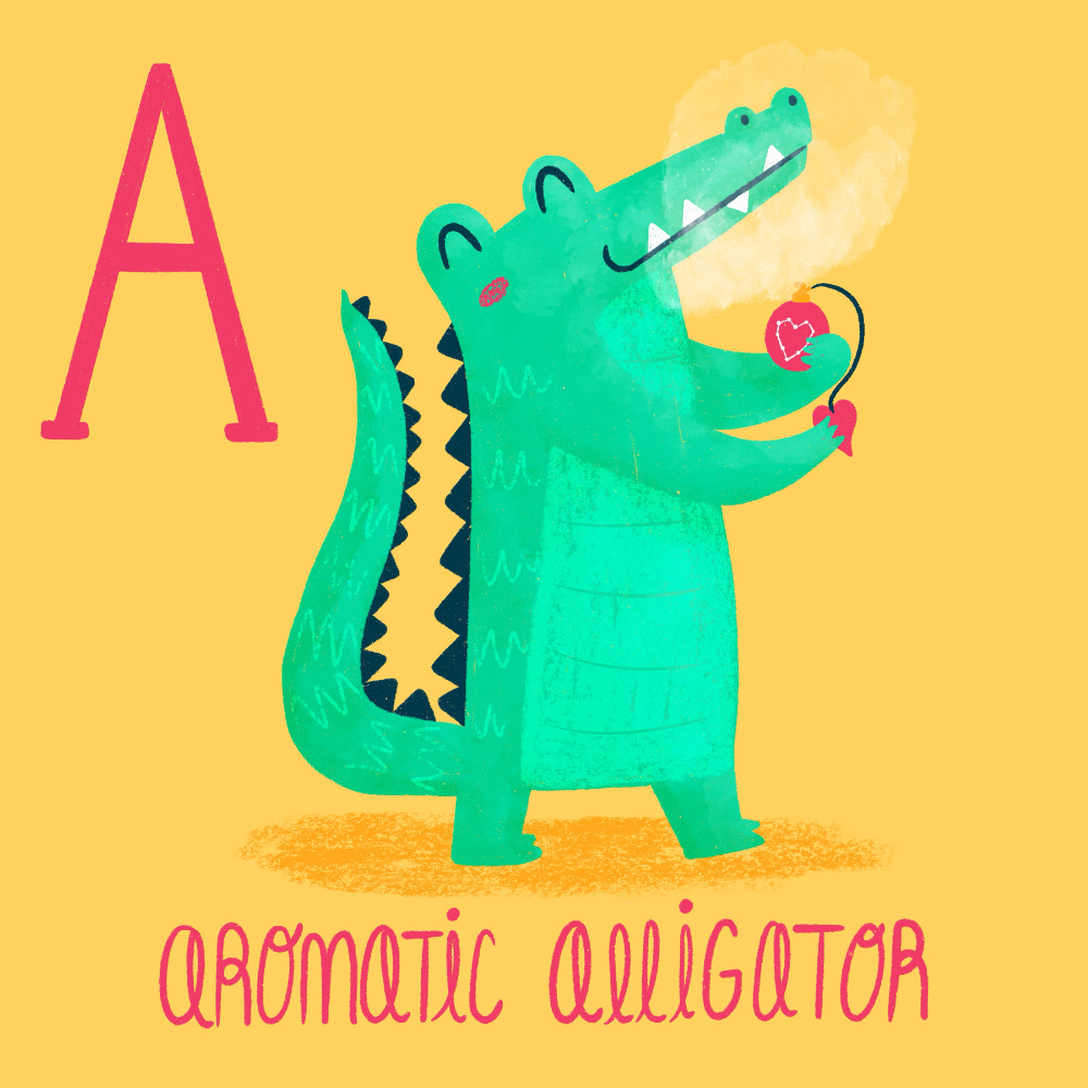 A is for Aromatic Alligator Illustration
