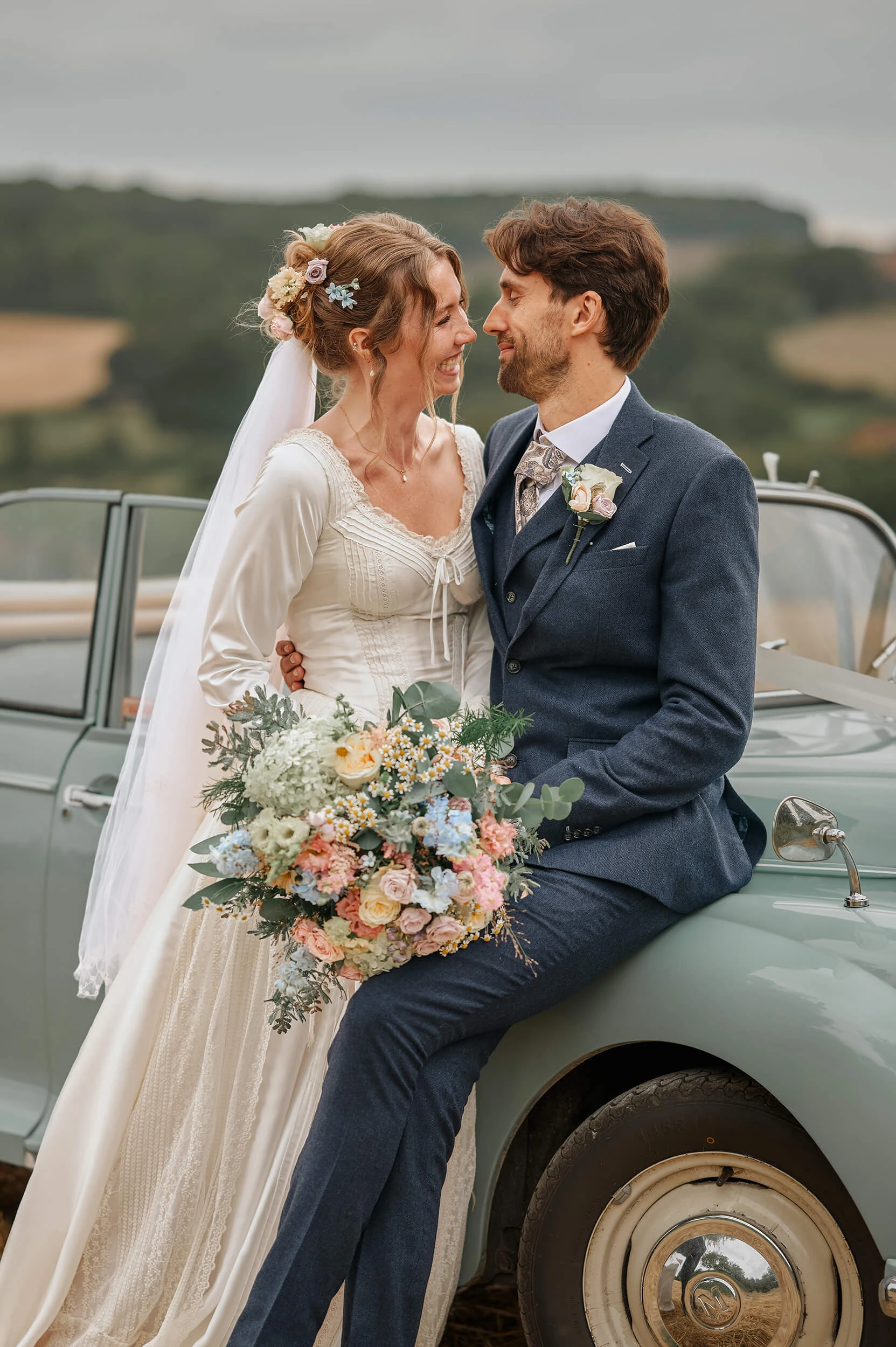 Bride and groom portrait in the Canterbury countryside