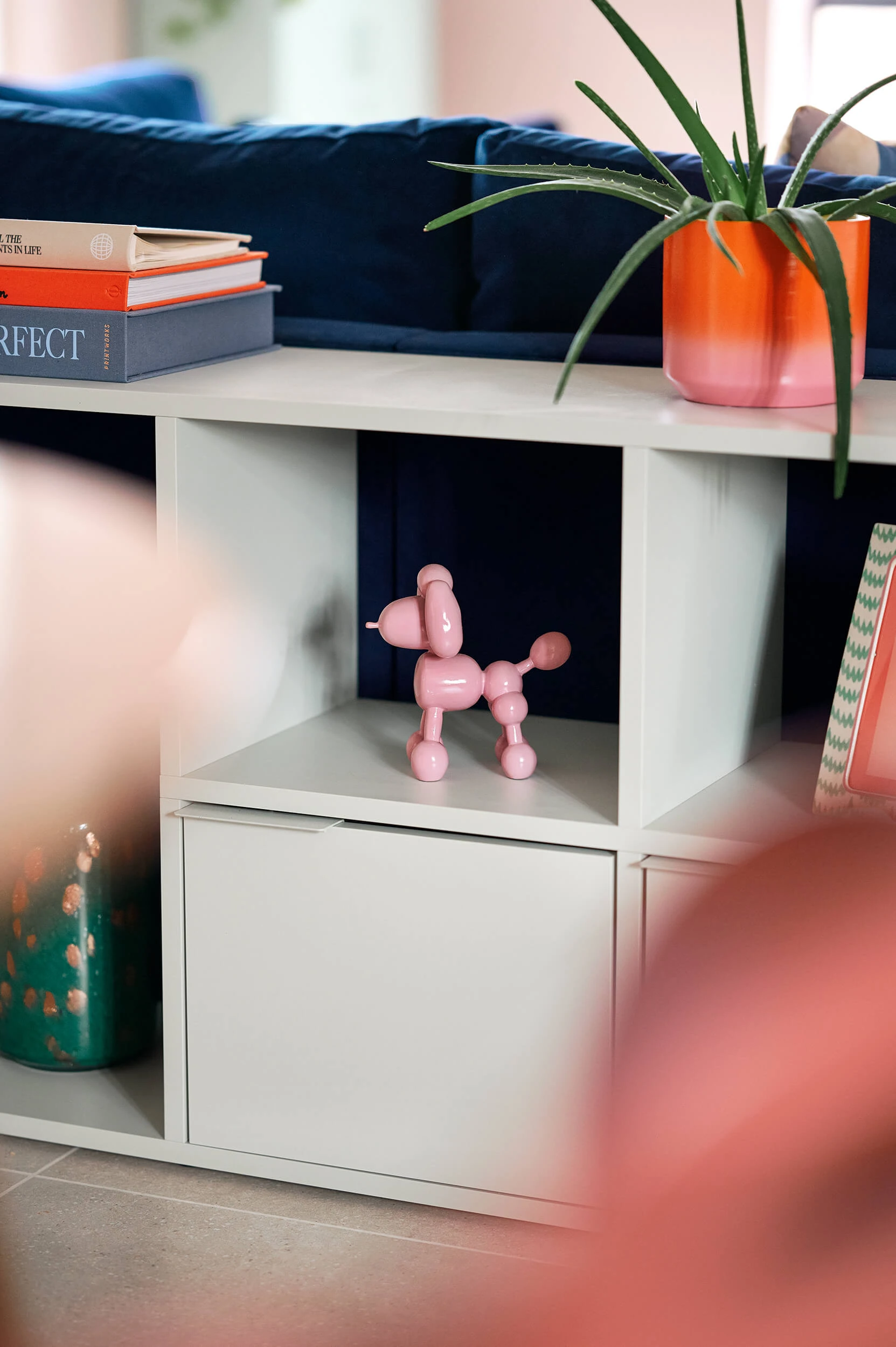 Interior styling detail showing colour, texture, and materials in NB Interiors Essex project