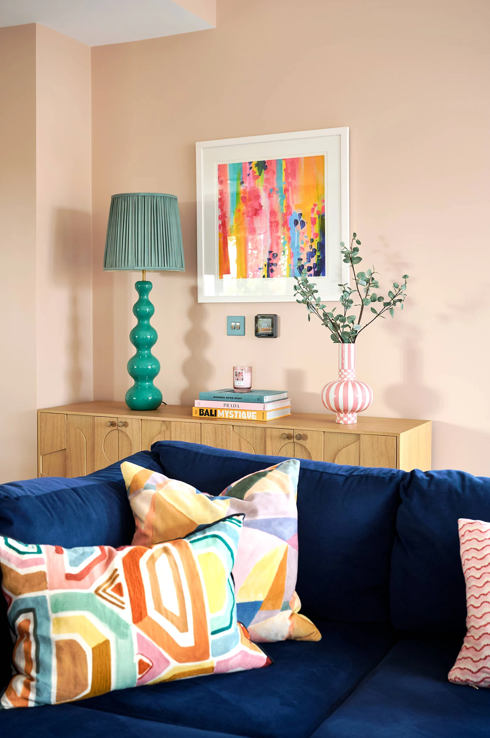 Living room interior photography with colourful furnishings and soft natural light in Essex