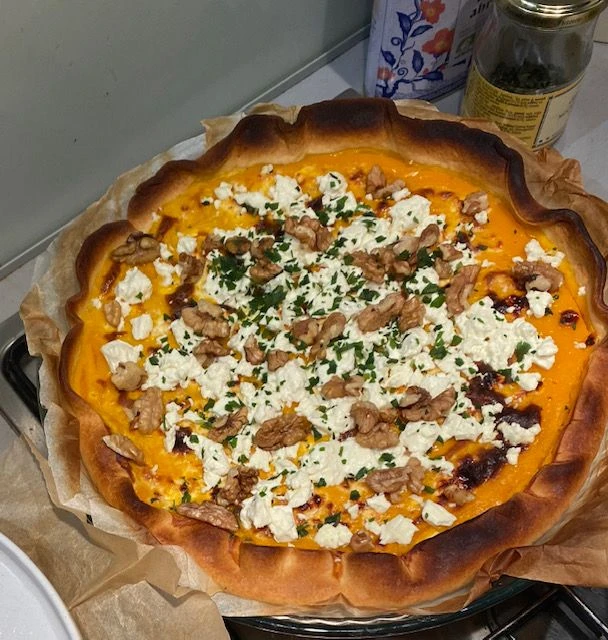 Tarte potimarron, feta et noix