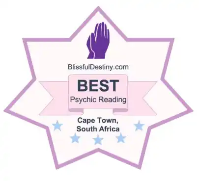 Blissful Destiny badge recognizing LunAscention as one of Cape Town’s top psychics. Featured in the 2024 guide to trusted psychic readers.