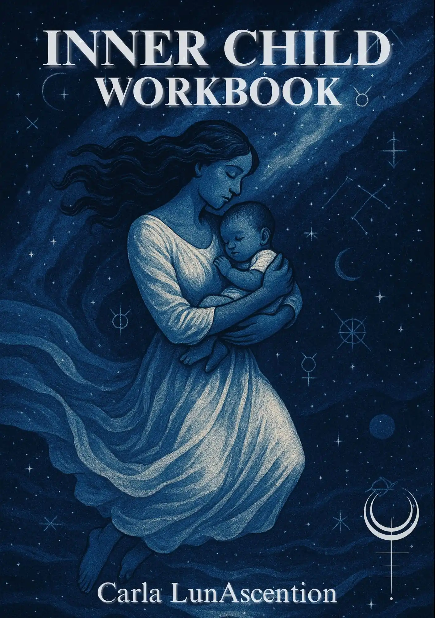 Cover of the Inner Child Healing Workbook by Carla Jvr showing illustrated feminine figure representing emotional healing and reparenting.