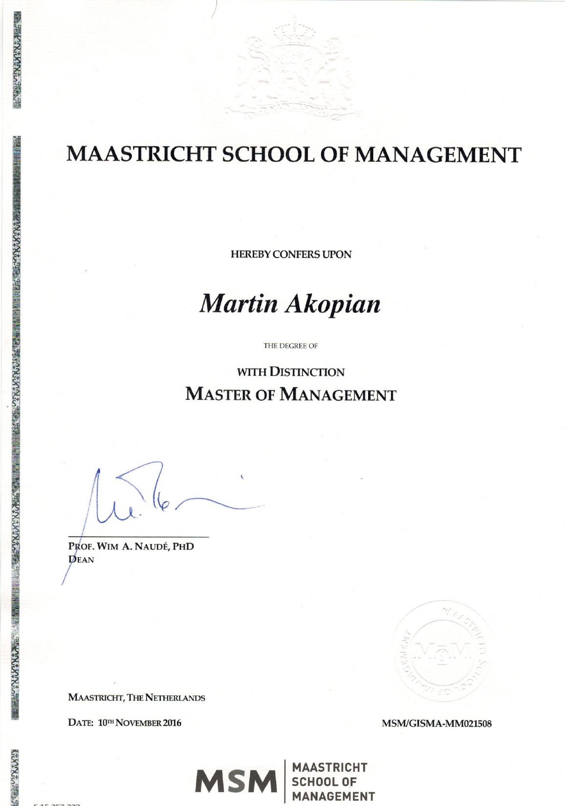 Master diploma Master Diploma Maastricht School of Management