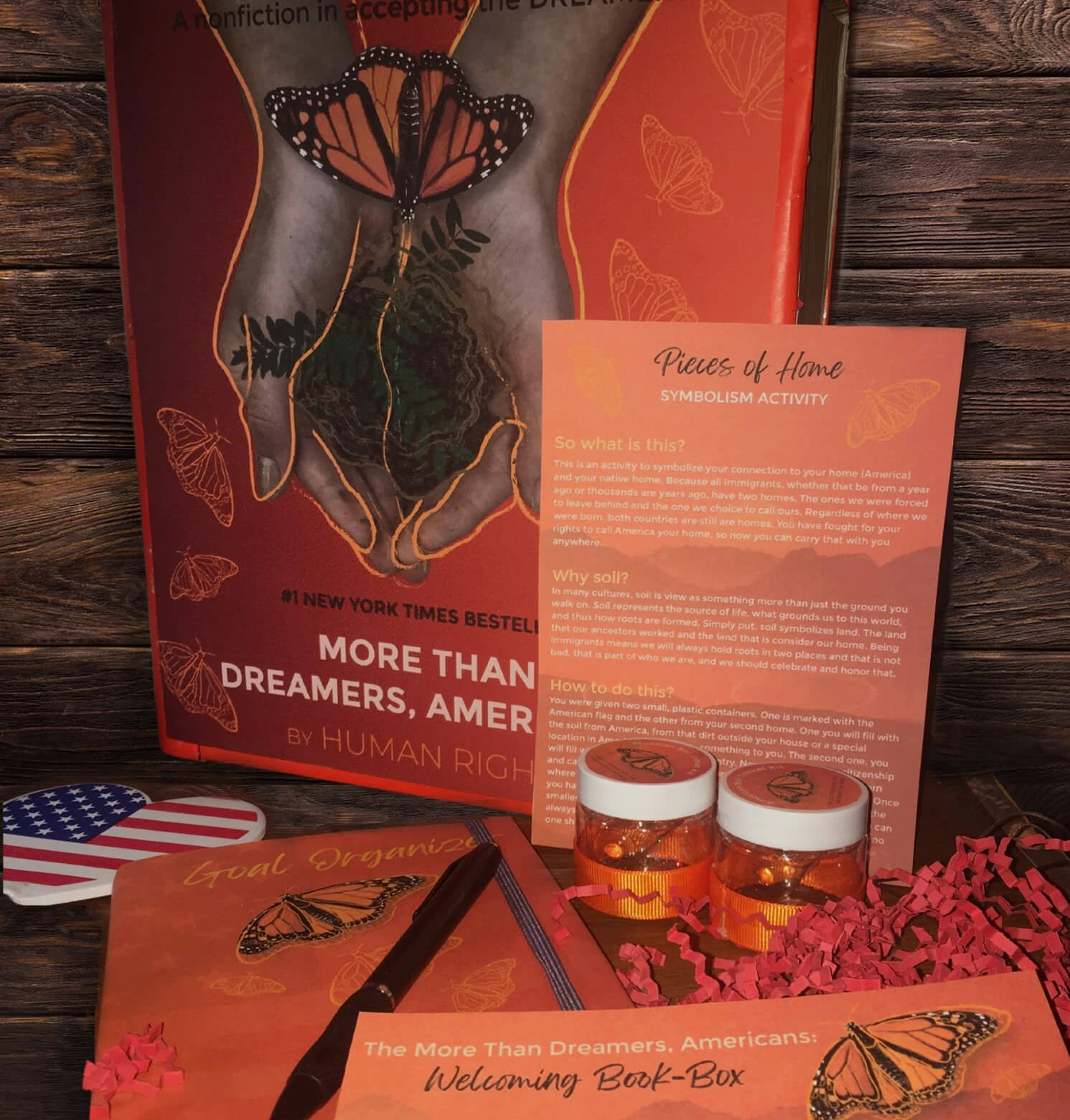 Book and flyers reflecting the DACA orange  and packaging design