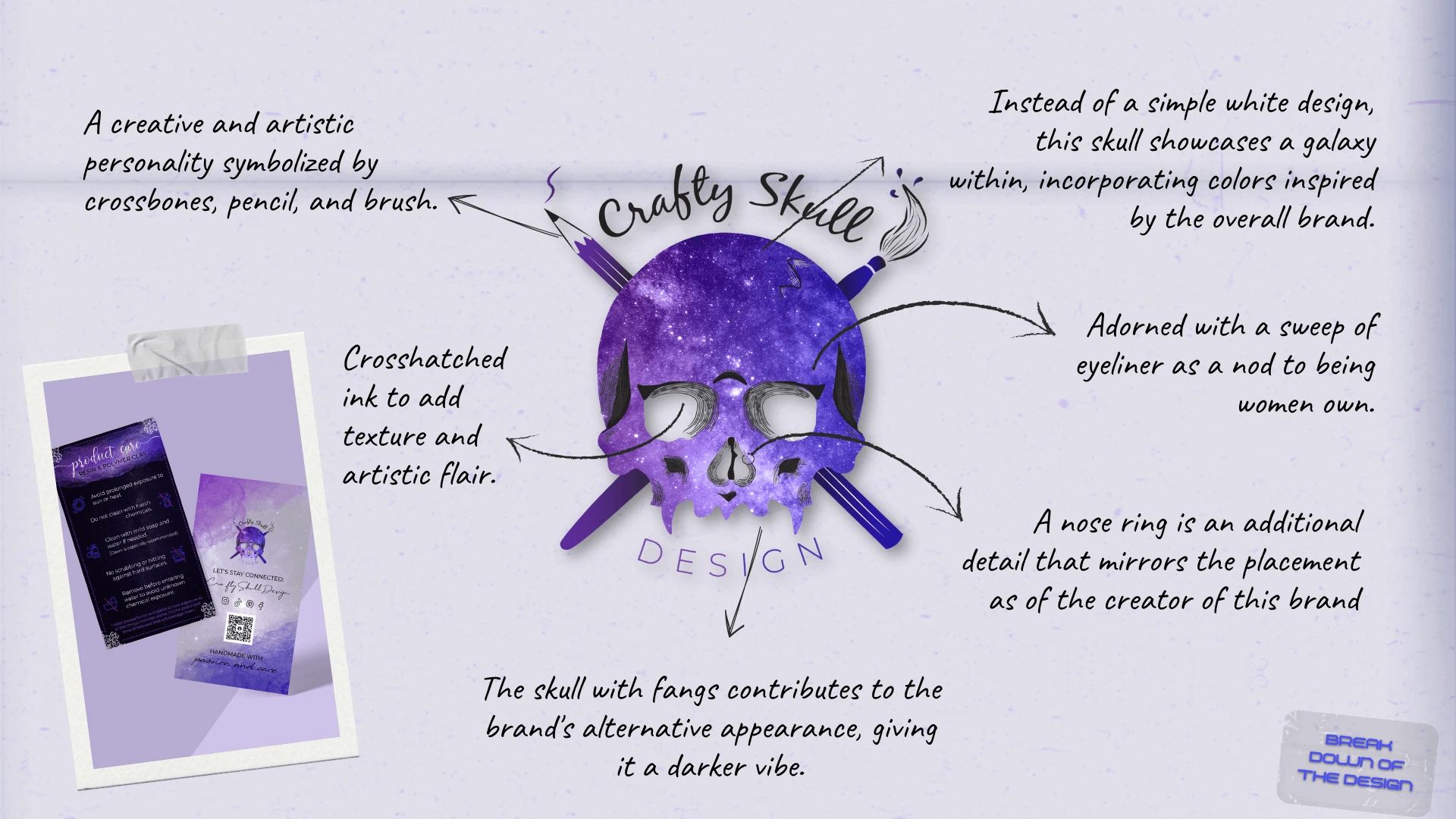 The breakdown of the  Crafty Skull Logo  in creative terms